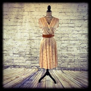 Vintage Peach Floral Hand-Sewn Polyester Dress